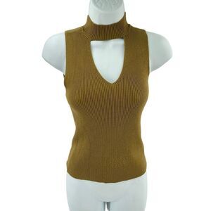 The hanger cutout v high collar sleeveless ribbed shirt top sweater small